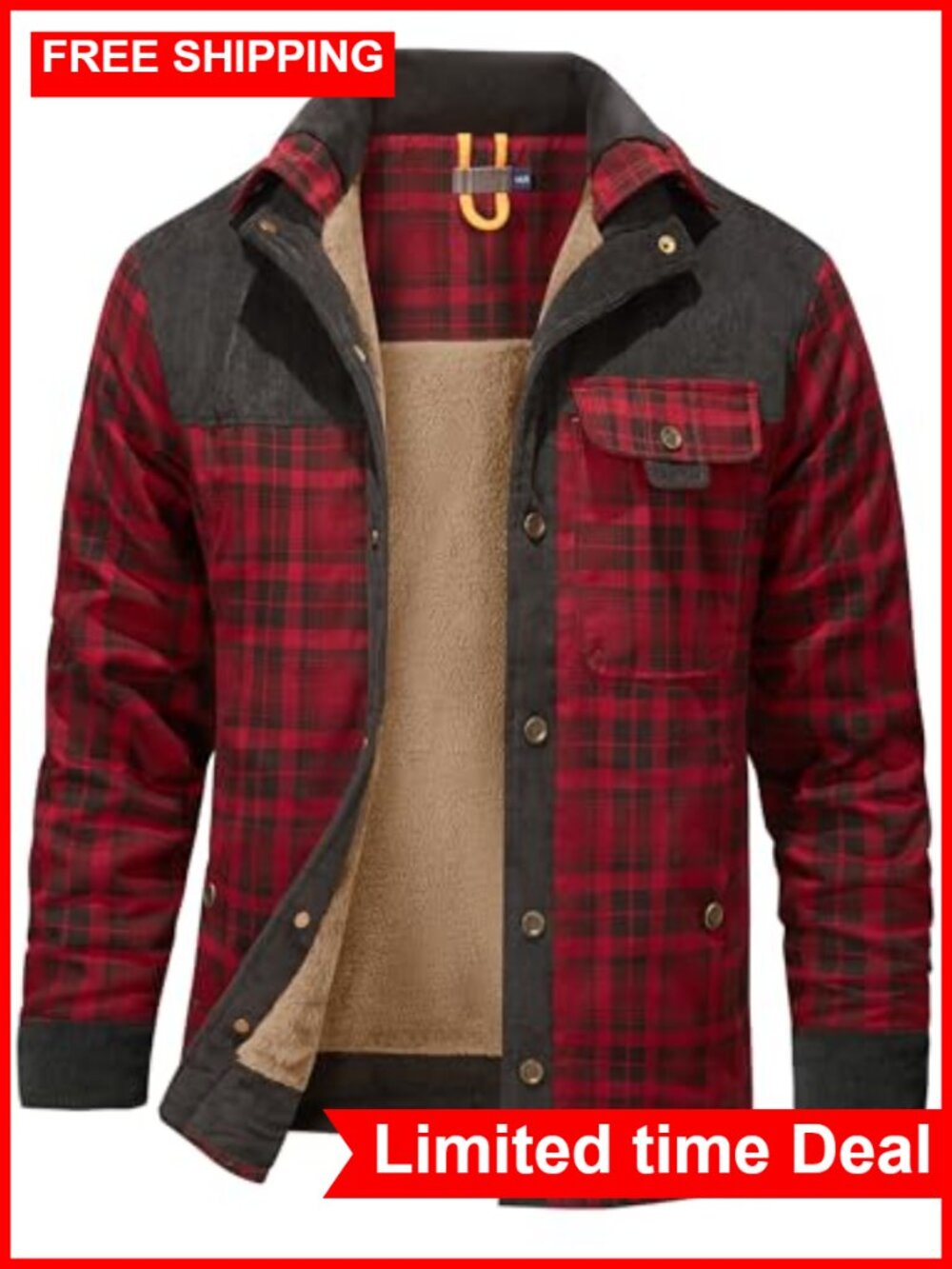 Men's Plaid Flannel Button Down Shirt Jacket Cotton Long Sleeve Warm Casual